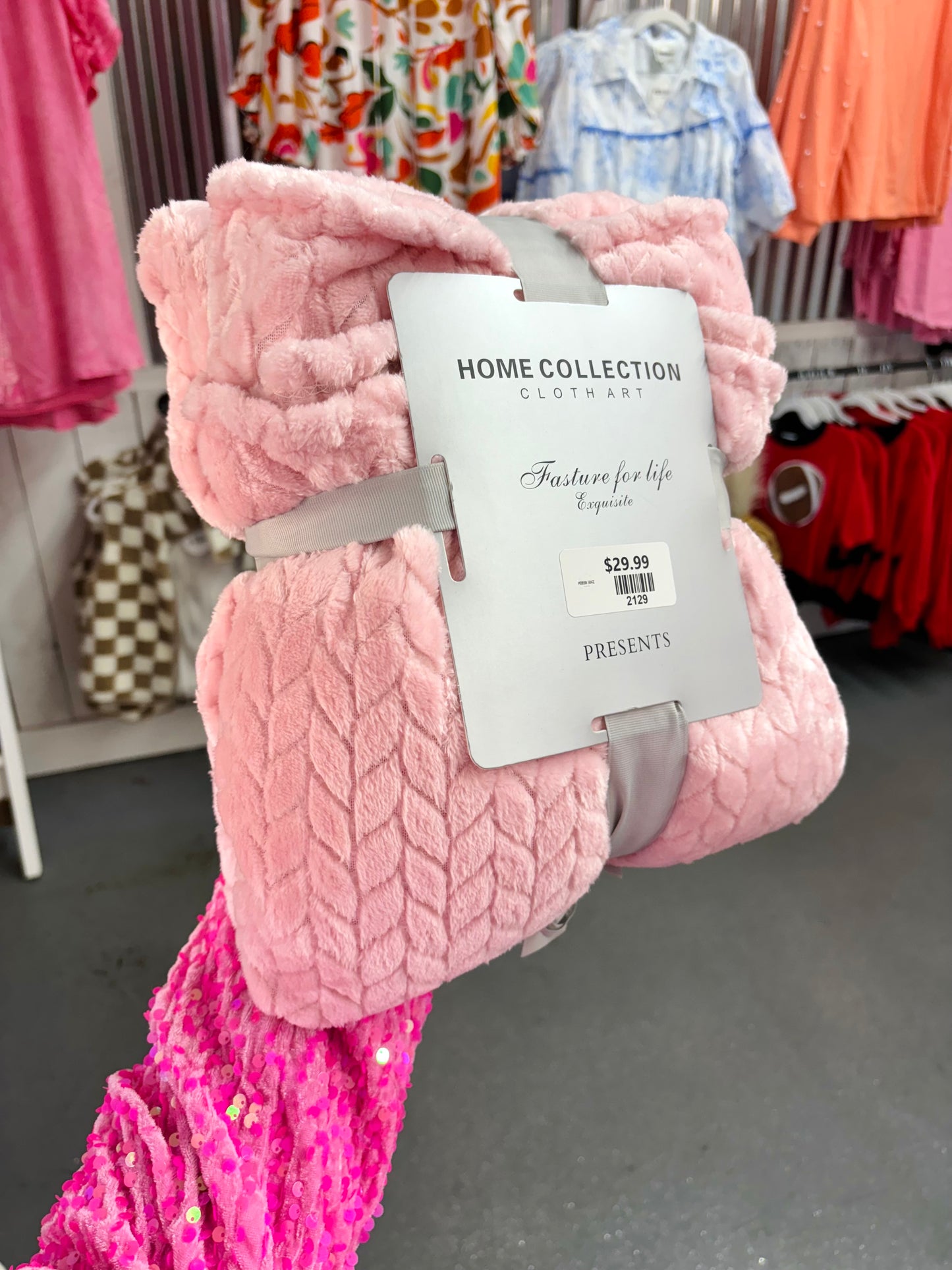 Light Pink Textured Soft Fleece Large Throw Blanket