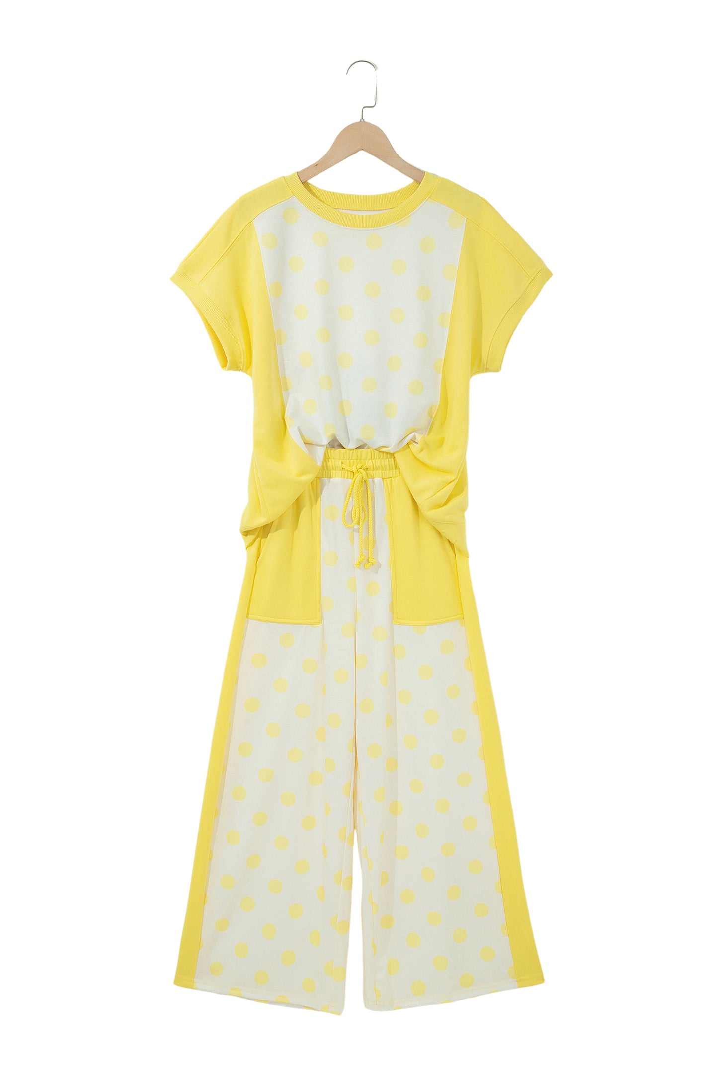 Polka Dot Color Block Wide Leg Pant Set
