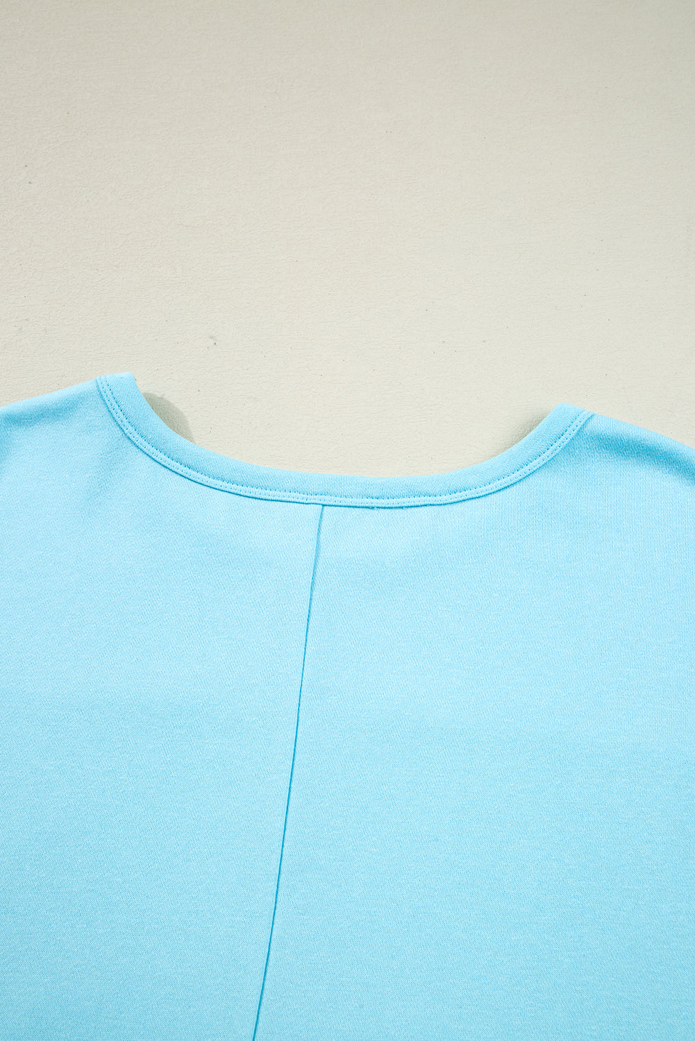Aruba Blue Plus Size Solid Color Splicing Raw Hem Pullover Top Shorts Set (Warehouse Exclusives - Online only)