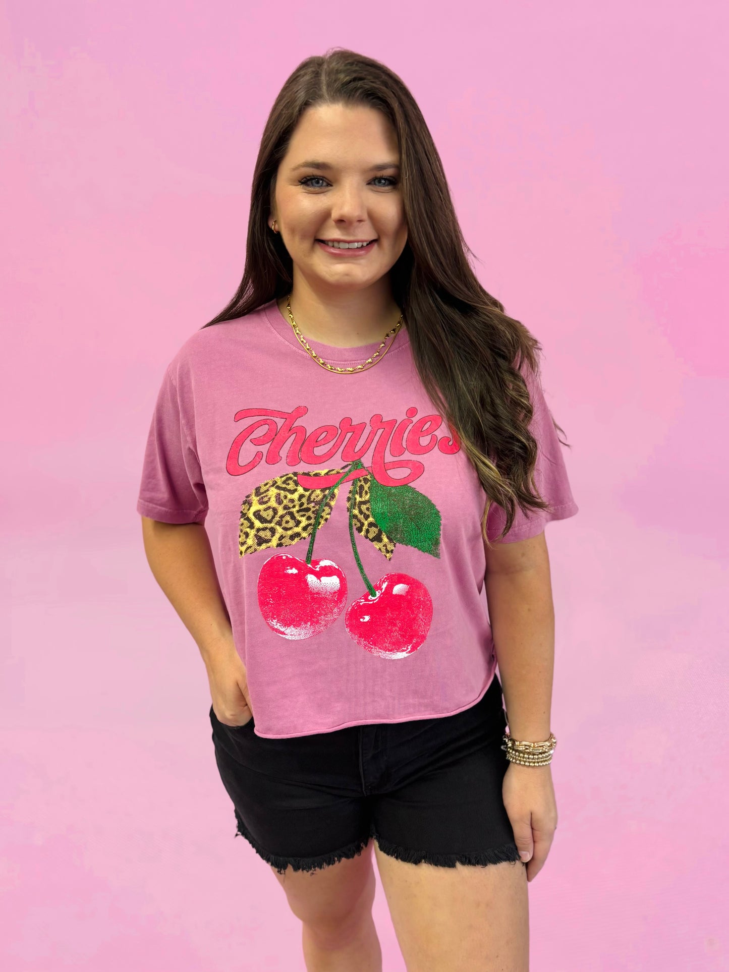 Cherries Graphic Washed Crop Tee