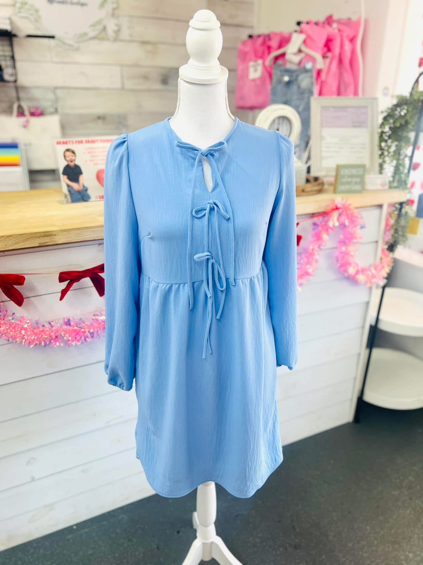 Powder Blue Triple Tie Bow Dress