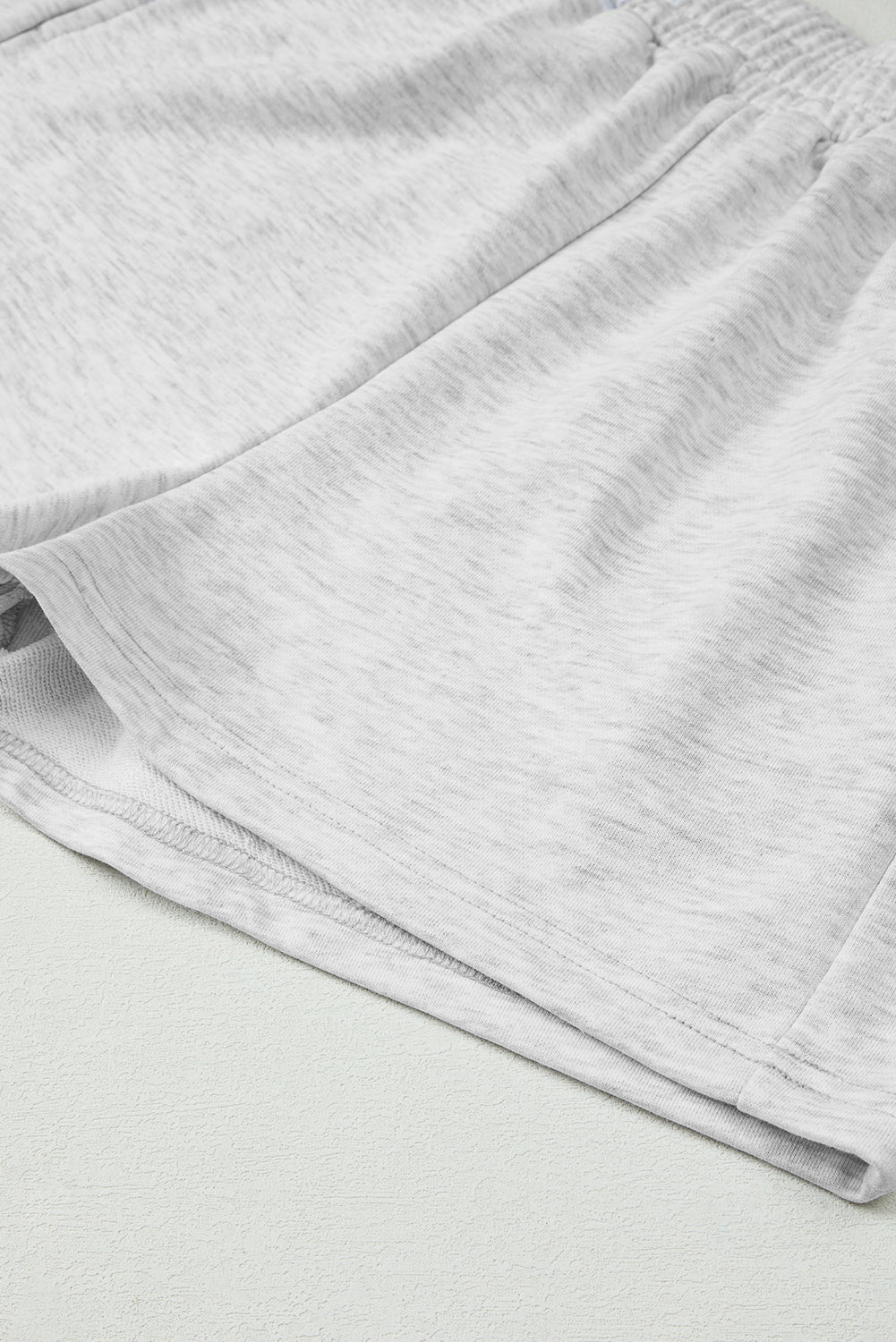 Light Grey Bow Embroidered Detail Puff Sleeve Pullover 2pcs Short Set (Warehouse Exclusives)