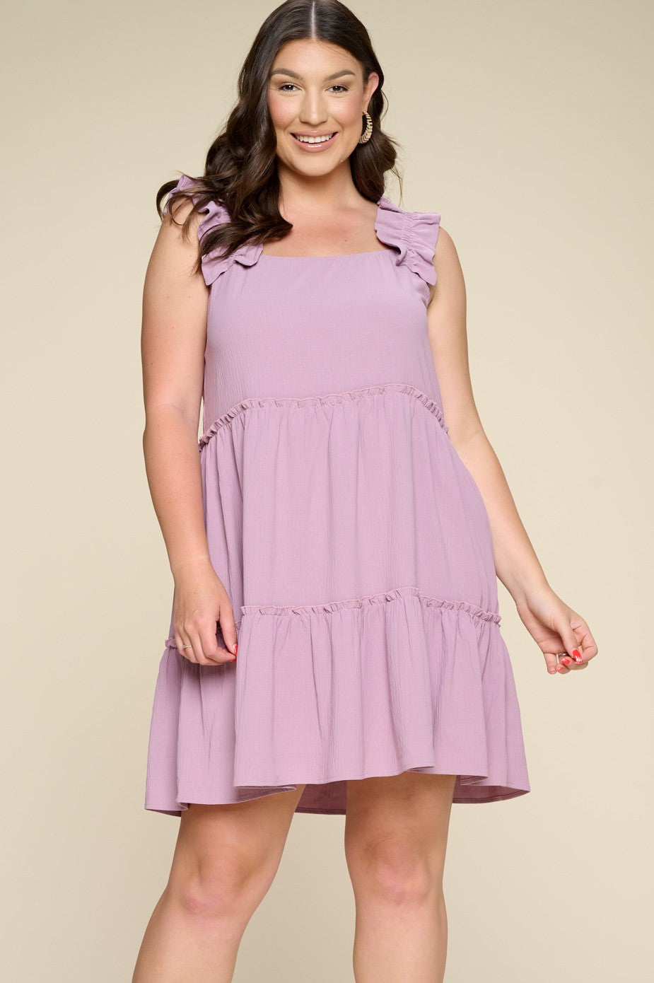 Curvy Lavender Tiered Ruffle Dress