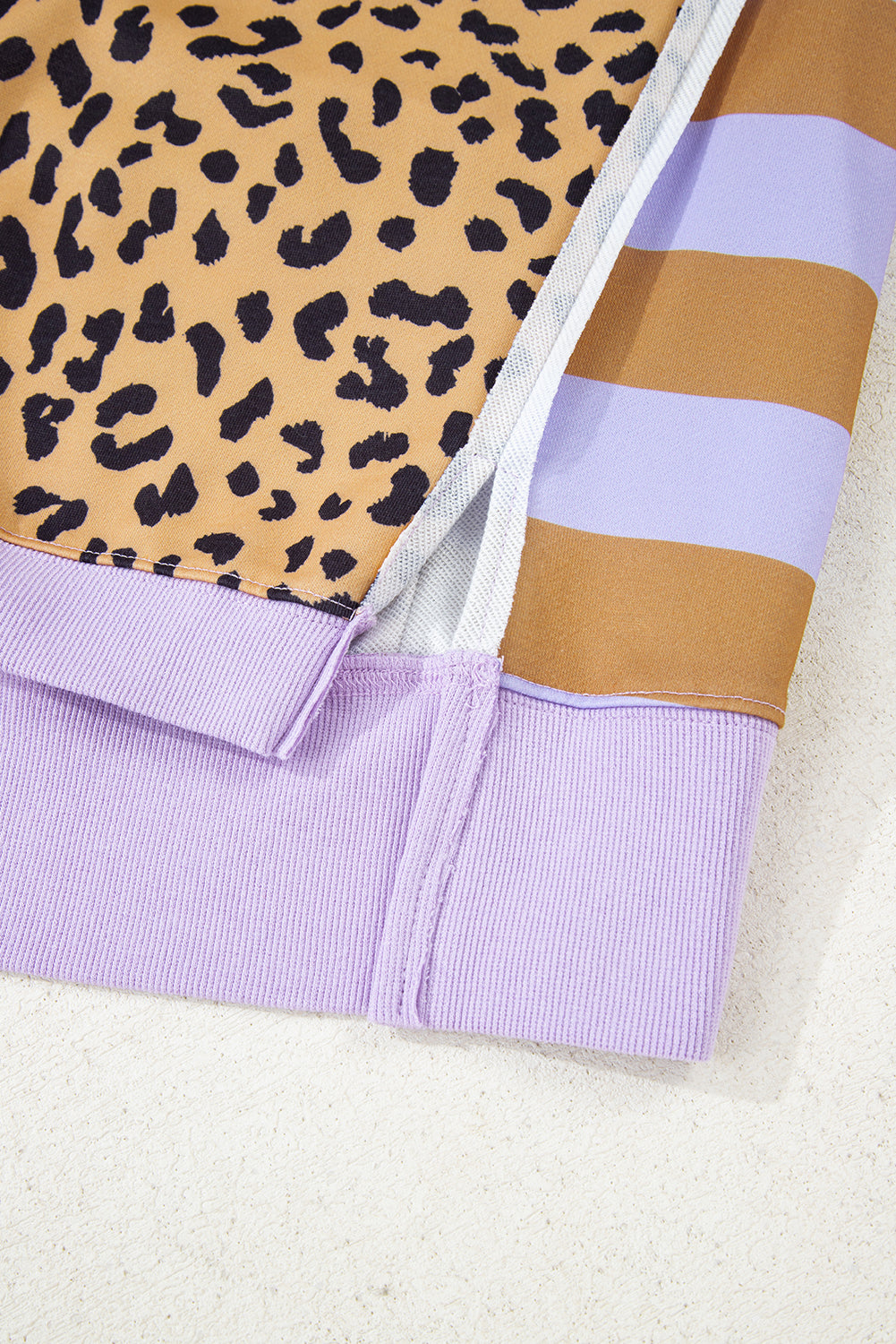 Plus Size Purple Leopard Striped Patchwork Loose Sweatshirt (Warehouse Exclusives - Online only!)