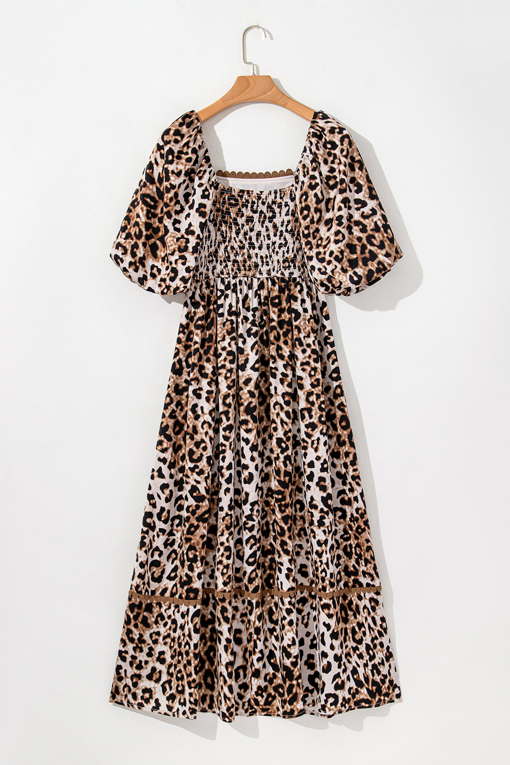 Brown Leopard Print Bubble Sleeve Square Neck Maxi Dress (Warehouse Exclusive)
