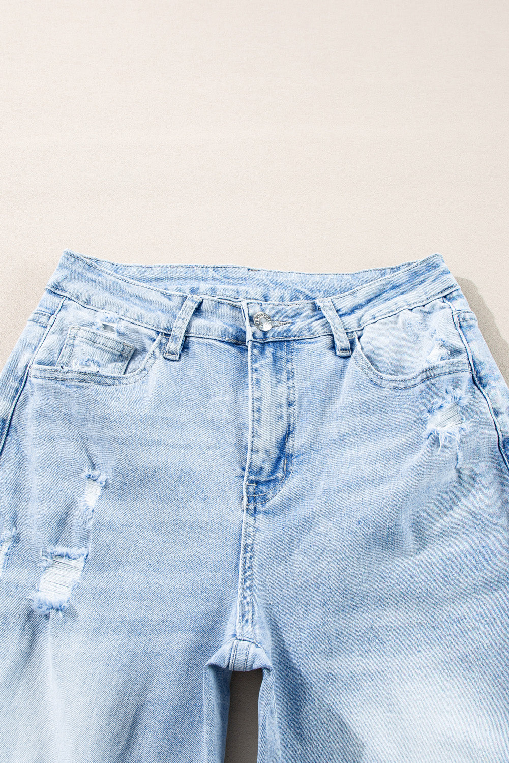 (Warehouse Exclusives) Beau Blue Light Wash Distressed Straight Jeans