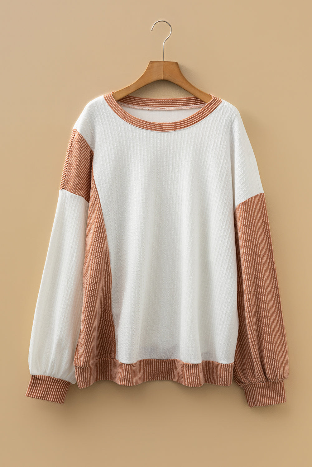 CURVY White Cable Texture Ribbed Color Block Plus Size Knit Top (Warehouse Exclusives - Online only!)