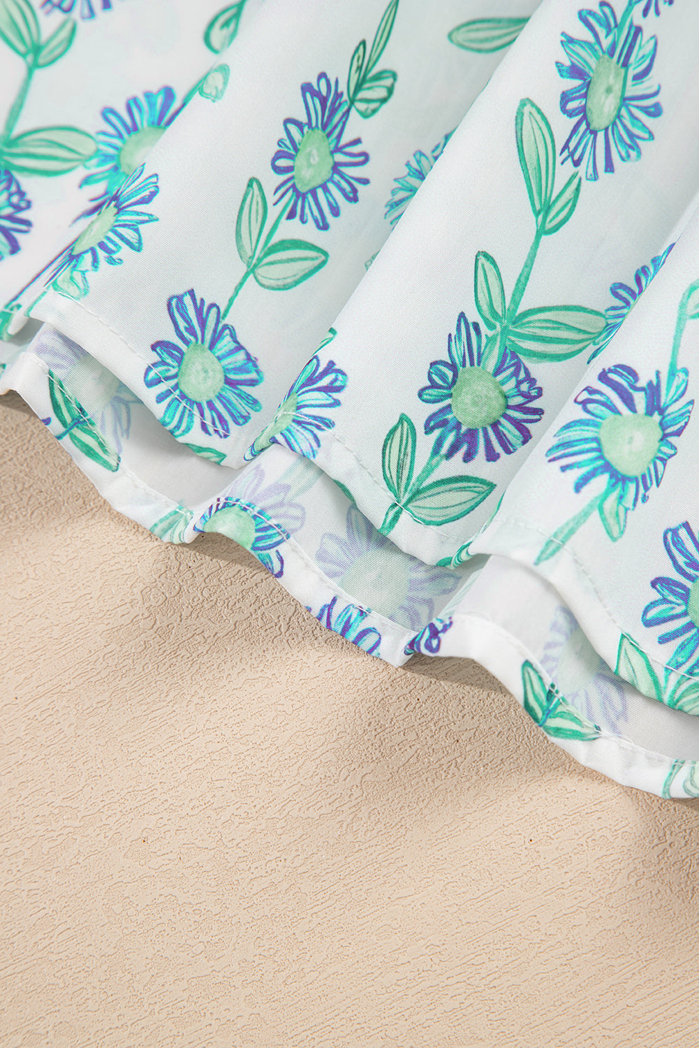 Floral Print Striped Detail Contrast V Neck Patchwork Flutter Sleeve Blouse (Warehouse Exclusives)