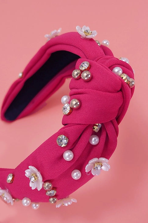 Fuchsia Knotted Daisy Flower Pearl Headband