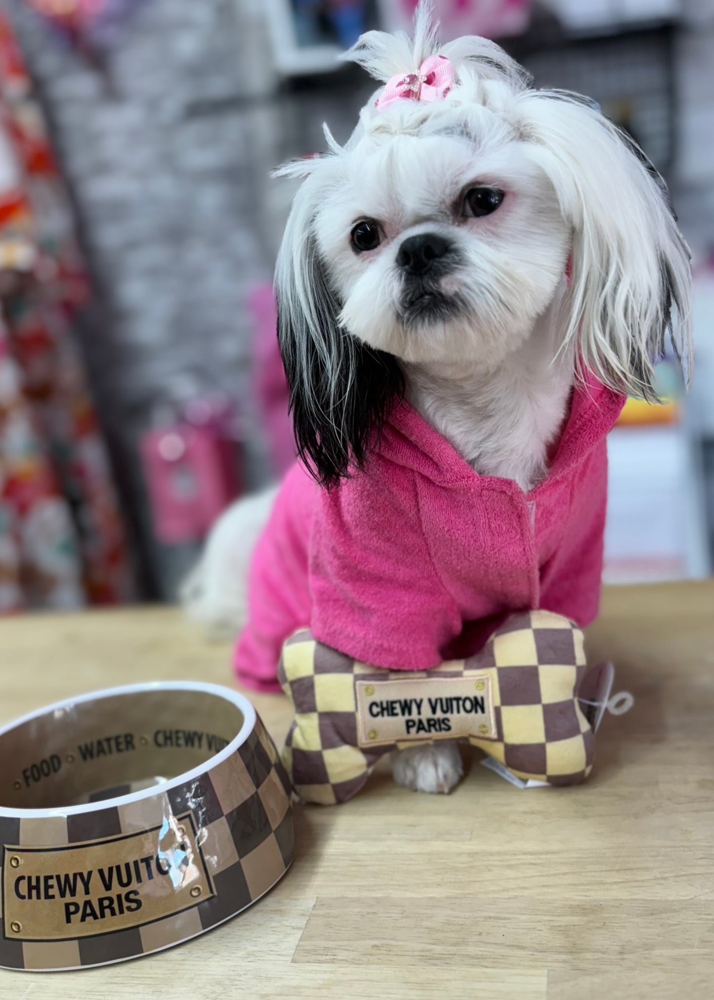 Medium Checker Chewy Vuiton Dog Bowl