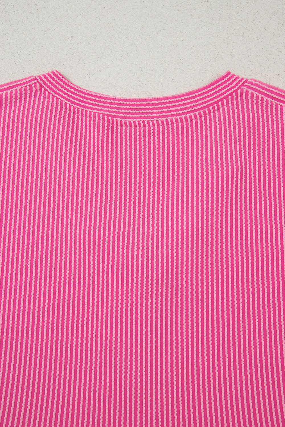 Bright Pink Spiral Ribbed Short Sleeve V Neck Buttoned Romper with Pocket (Warehouse Exclusives)