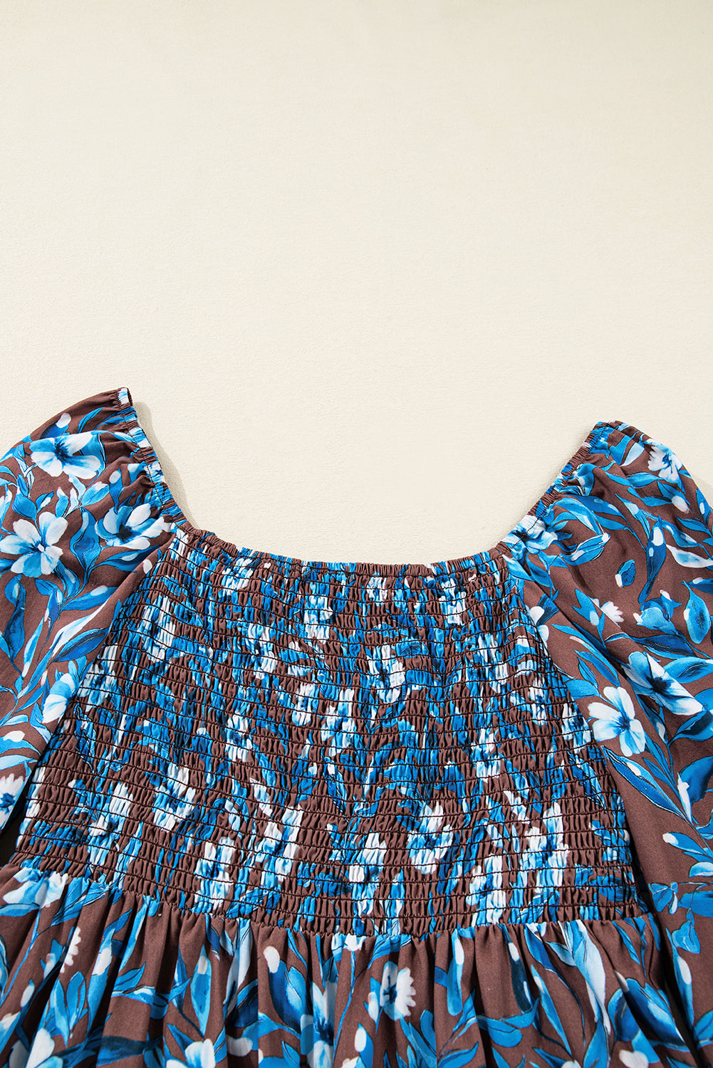 Blue Smocked Floral Long Sleeve Dress (Warehouse Exclusives - Online only)