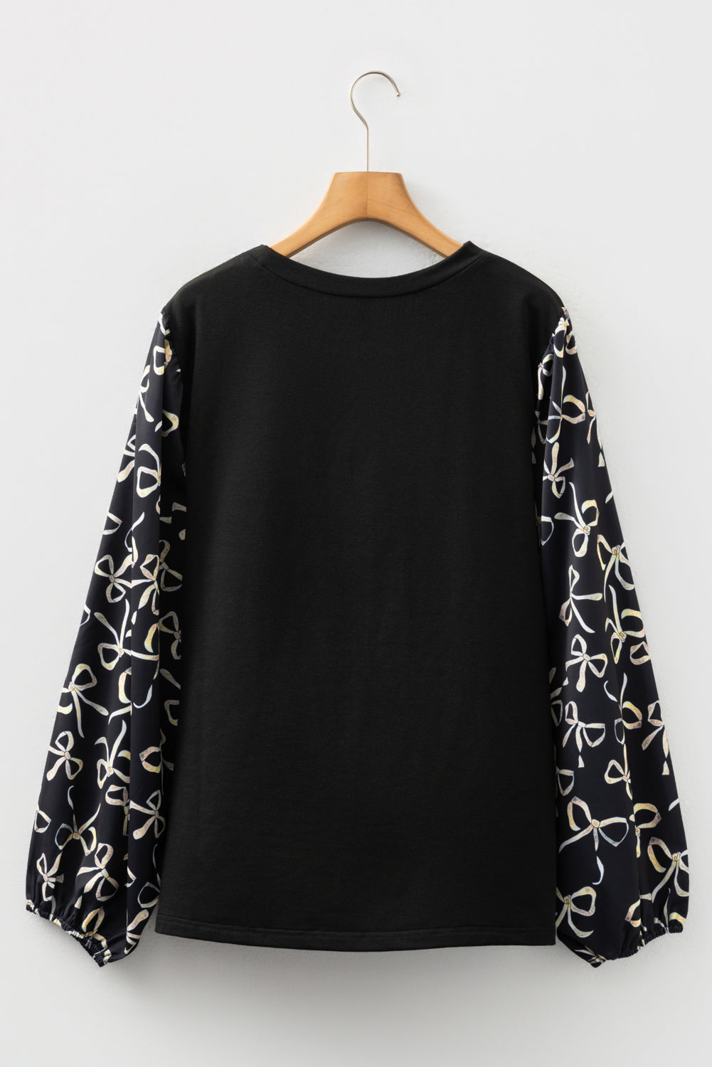 Plus Size Black Bow Knot Patchwork Crewneck Blouse (Warehouse Exclusives - Online only!)