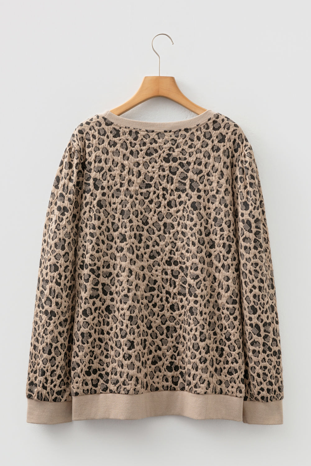 Khaki Leopard Textured Ribbed Trim Plus Size Long Sleeve Top (Warehouse Exclusives)
