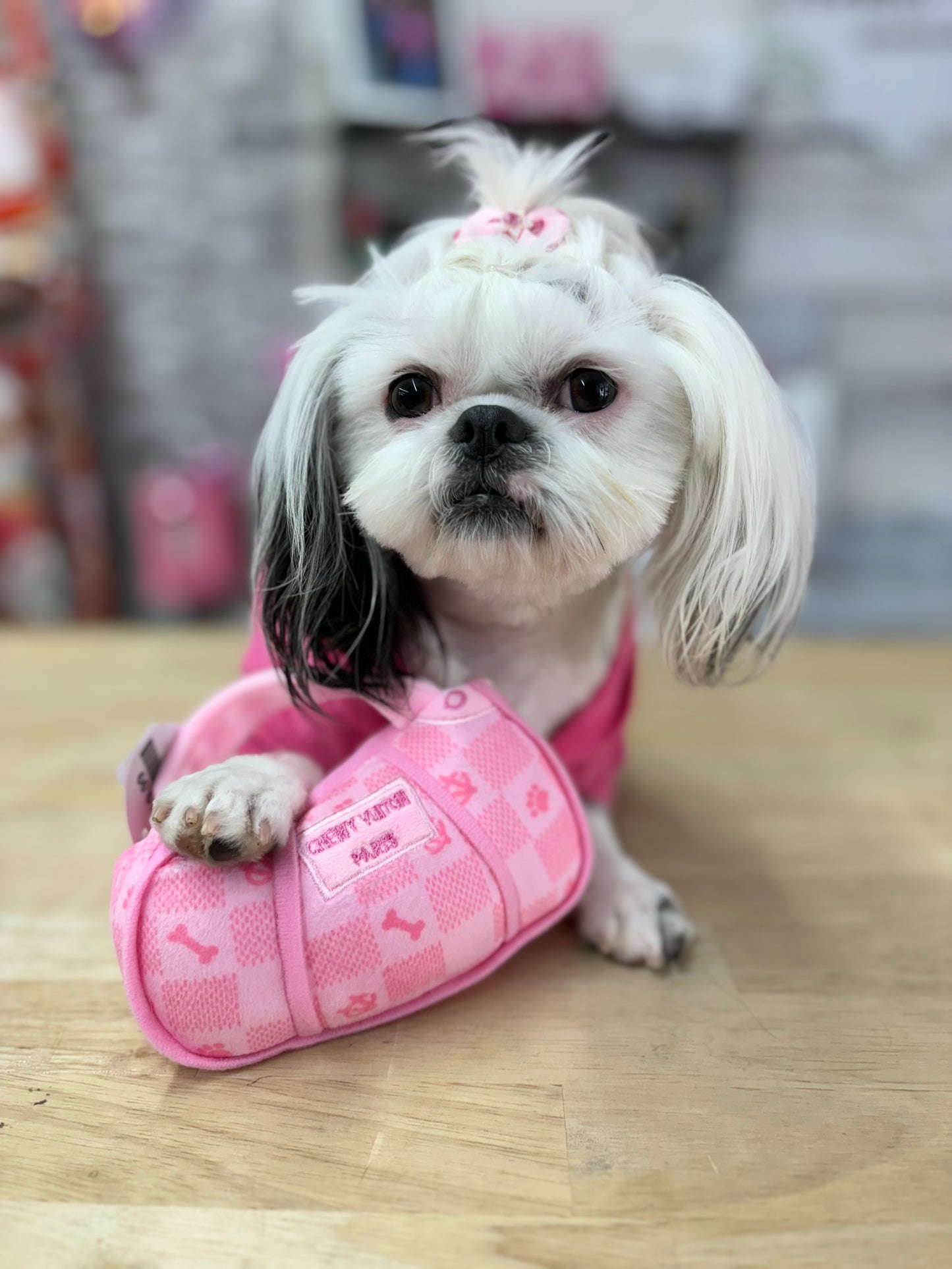 Pink Checker Chewy Vuiton Handbag Dog Toys
