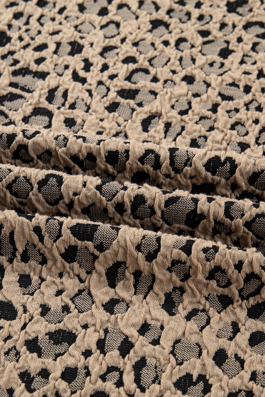 Khaki Leopard Textured Ribbed Trim Plus Size Long Sleeve Top (Warehouse Exclusives)
