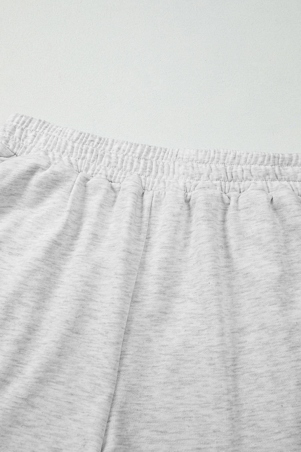 Light Grey Bow Embroidered Detail Puff Sleeve Pullover 2pcs Short Set (Warehouse Exclusives)