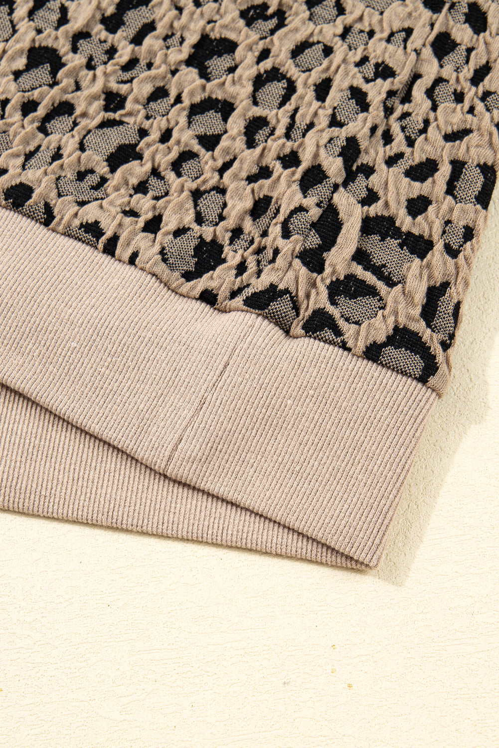 Khaki Leopard Textured Ribbed Trim Plus Size Long Sleeve Top (Warehouse Exclusives)