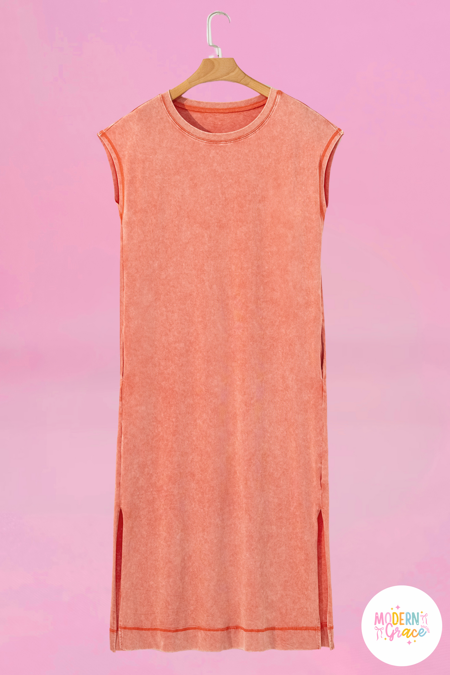 Carrot Mineral Wash Pocketed T-shirt Long Dress