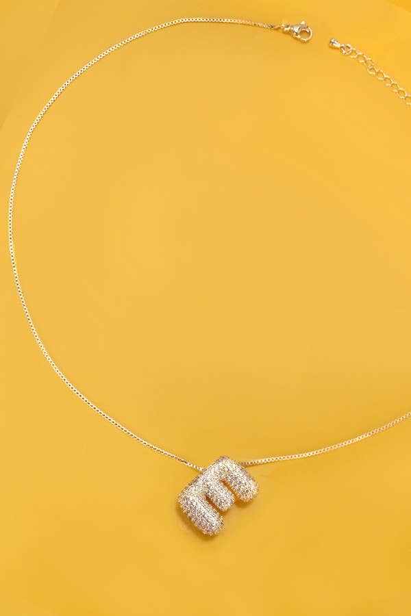 E INITIAL PAVE RHINESTONE BUBBLE BALLOON NECKLACE