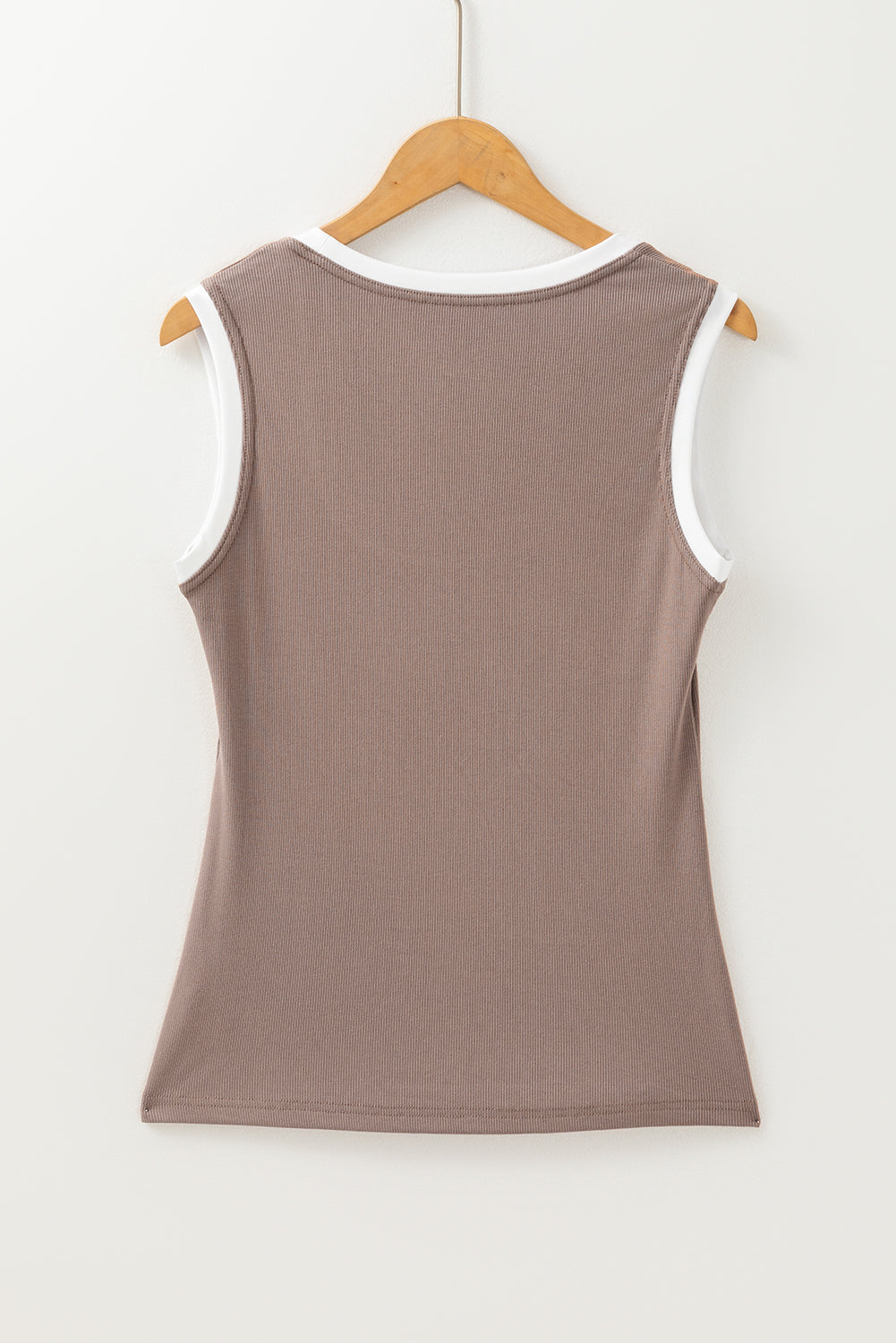 Mocha Ribbed Knit Colorblock Edge U Neck Slim Fit Tank Top (Warehouse Exclusives-Online Only)