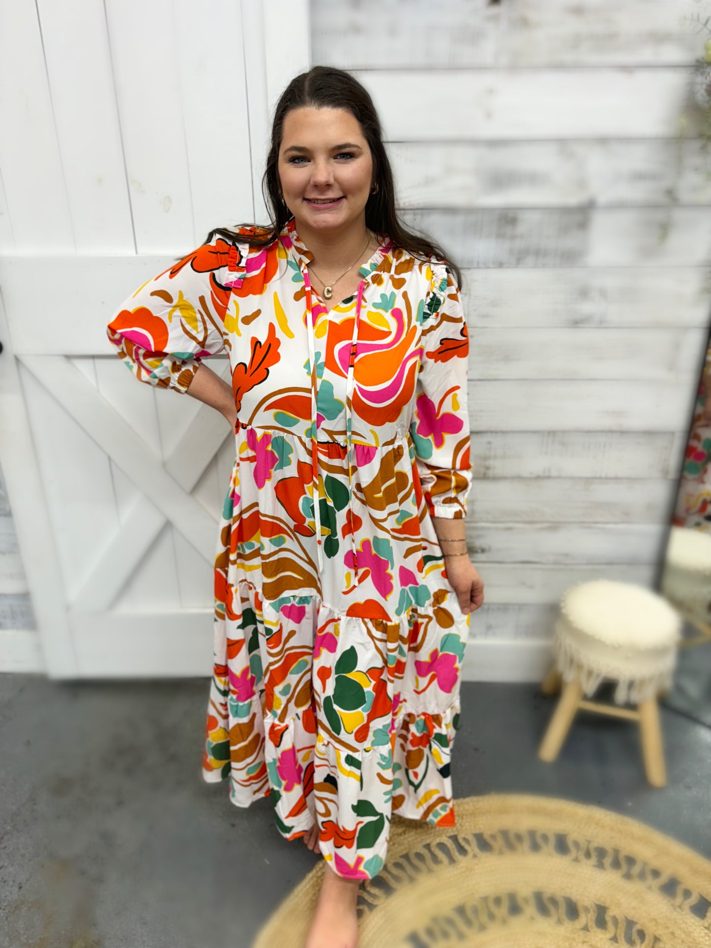 Orange Floral Print Maxi Dress (Sizes S-4XL)
