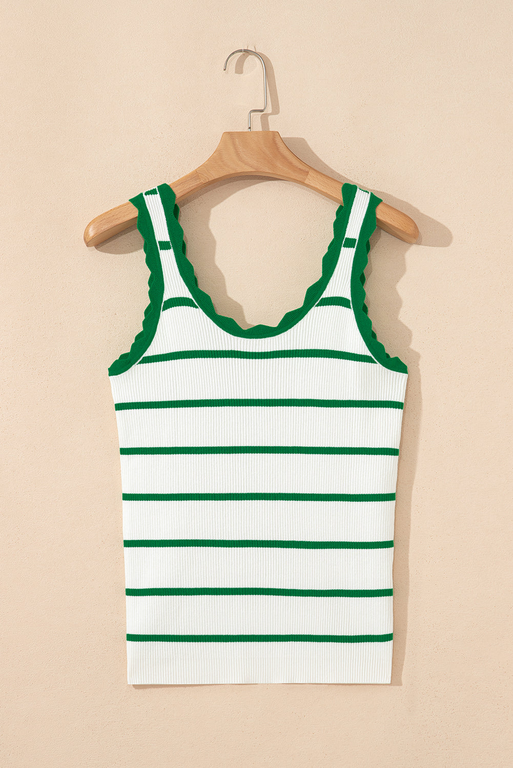 Green Striped Scalloped Edge Tank Top (Warehouse Exclusive)