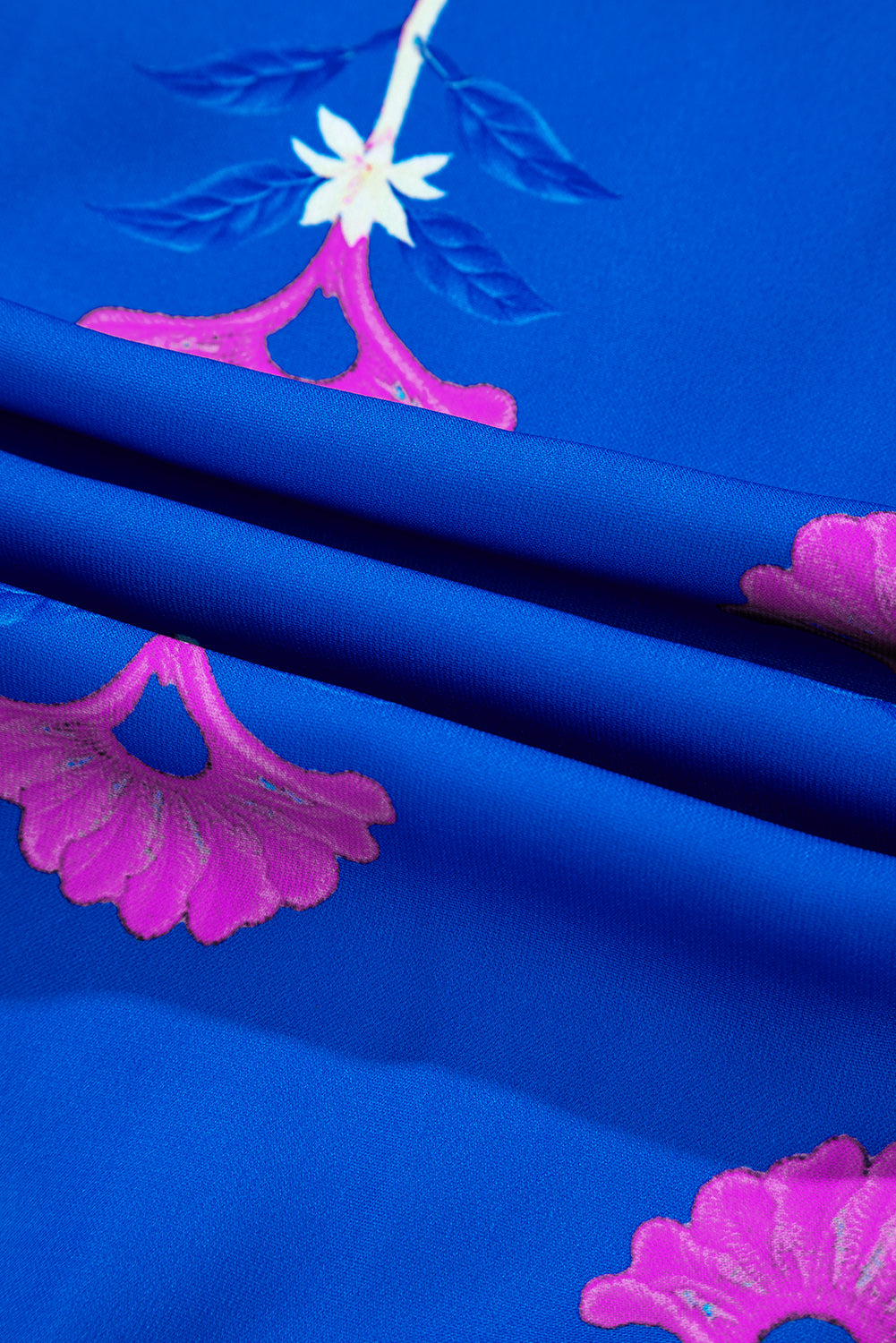 Blue Floral Print Notched Neck Butterfly Sleeve Shift Long Dress (Warehouse Exclusives)