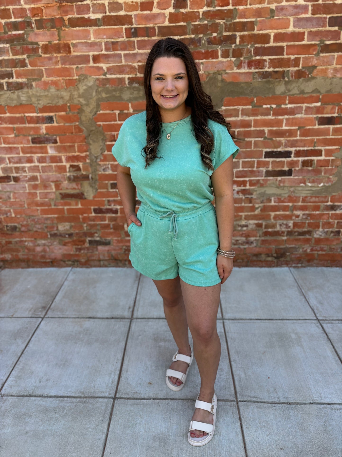 Sea Green Mineral Wash Romper