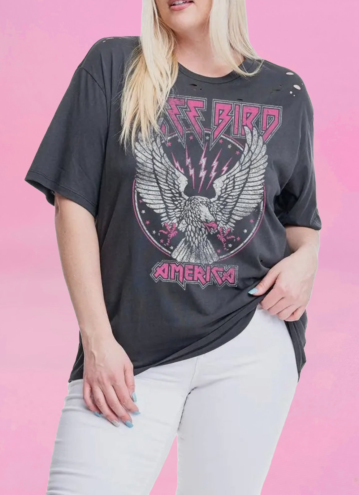 Curvy Free Bird America Graphic Size Tee