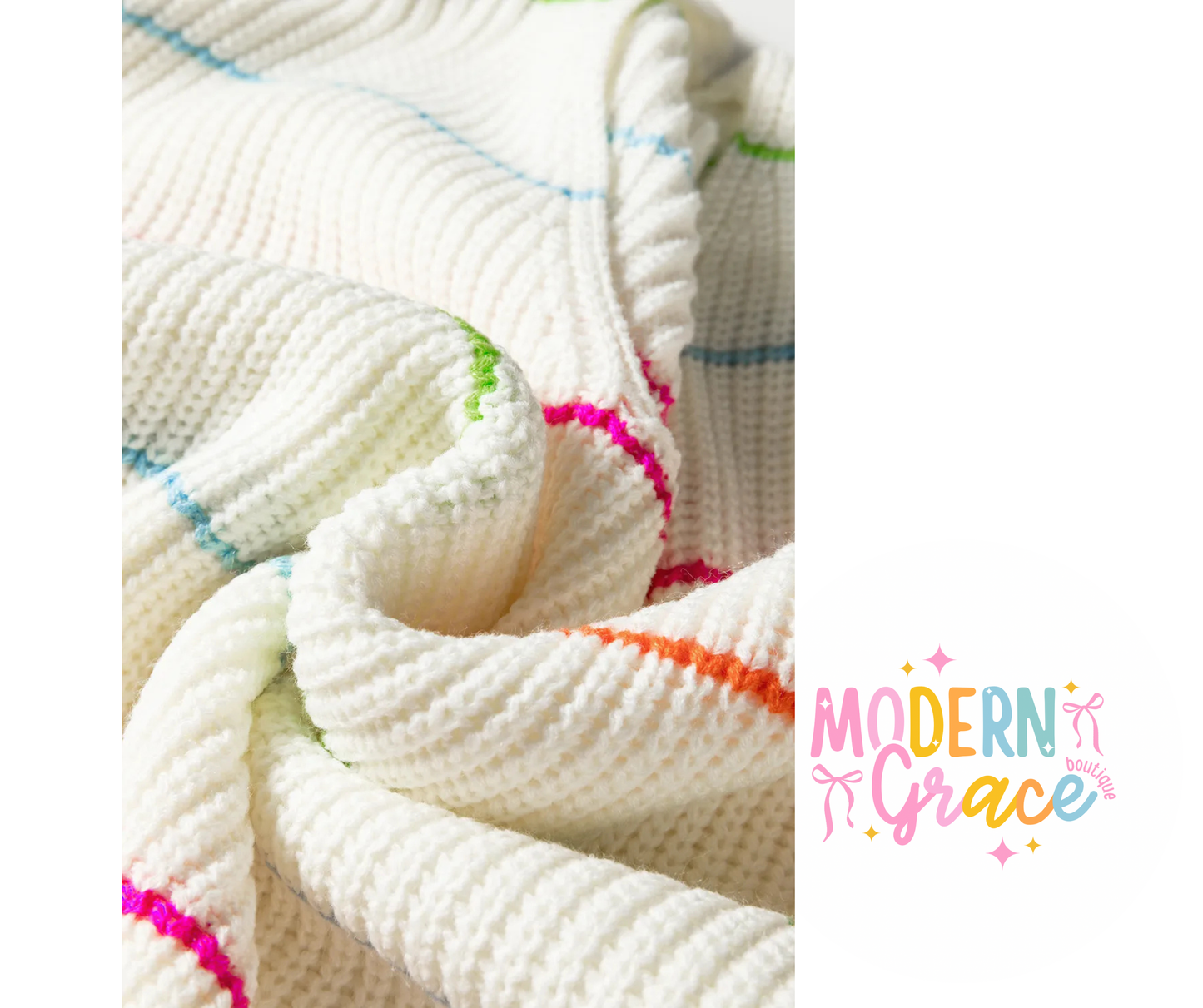 White Colorful Striped V Neck Drop Shoulder Baggy Sweater