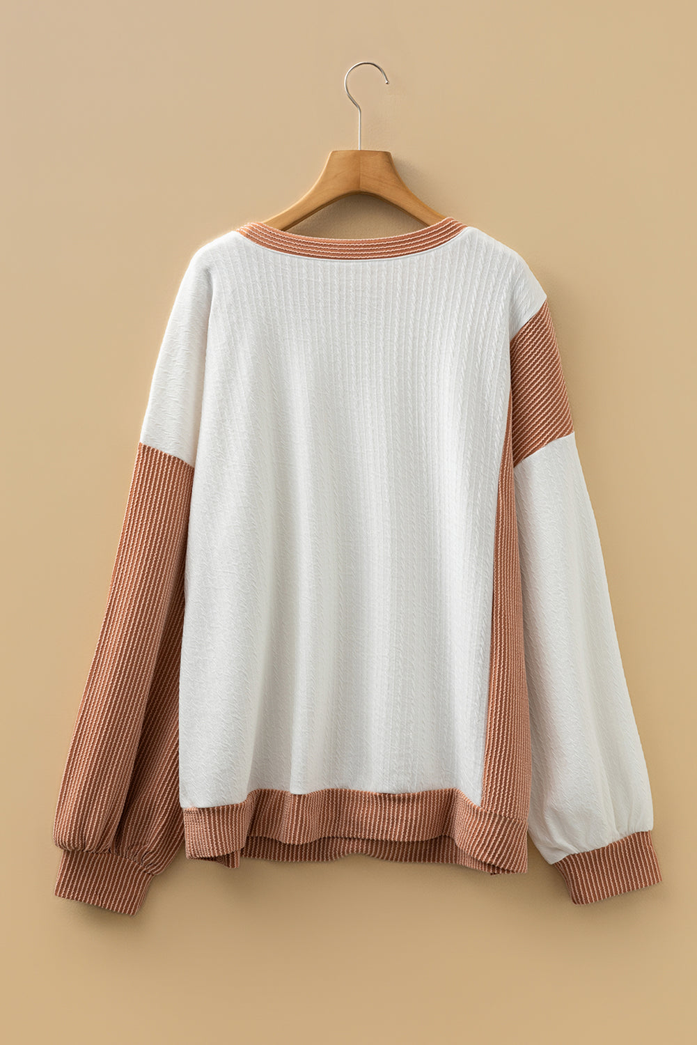 CURVY White Cable Texture Ribbed Color Block Plus Size Knit Top (Warehouse Exclusives - Online only!)