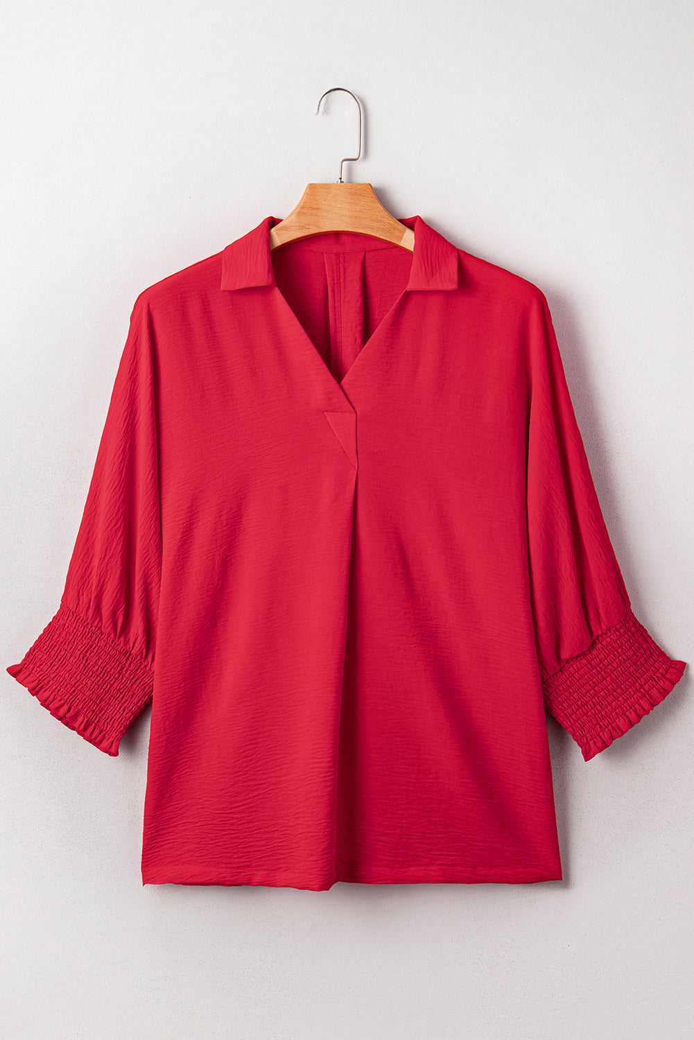 Fiery Red Plus Size Smocked Cuff Dolman Oversized Tunic Blouse (Warehouse Exclusives - Online only)