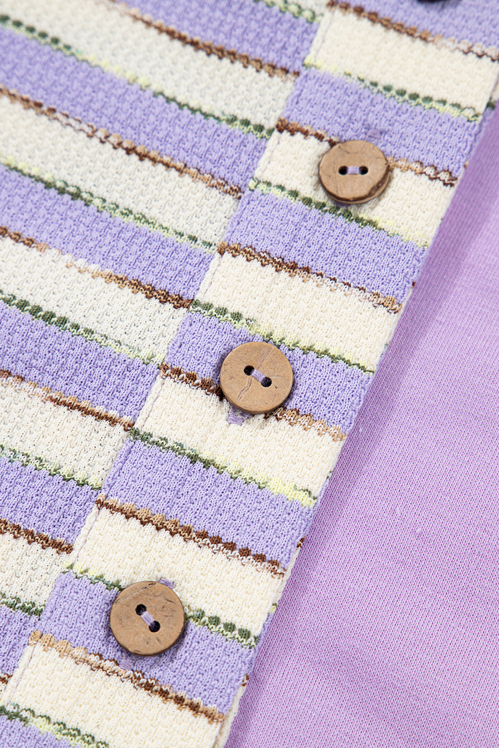 Purple Stripe Patchwork Buttoned Drop Shoulder Plus Size Pullover (Warehouse Exclusives - Online only)