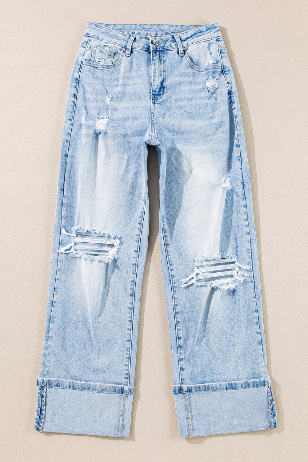 (Warehouse Exclusives) Beau Blue Light Wash Distressed Straight Jeans