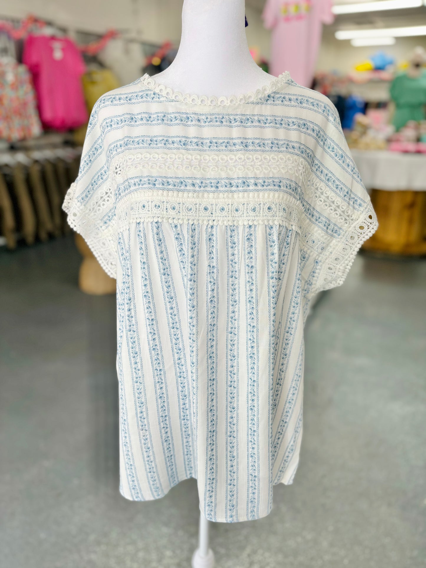 CURVY Blue Floral Stripe Blouse