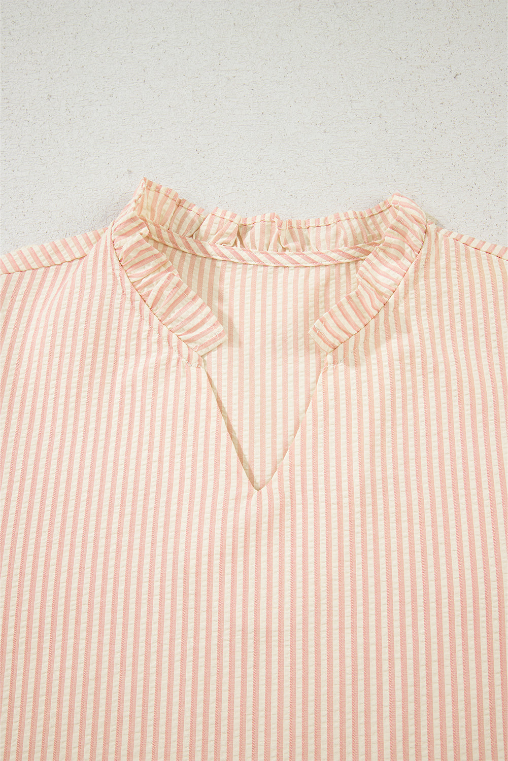 Stripe Bow Knot Cuff Pearl Embellished Puff Sleeve V Neck Blouse (Warehouse Exclusives - Online only!)