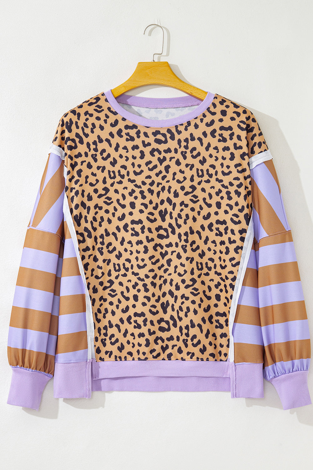 Plus Size Purple Leopard Striped Patchwork Loose Sweatshirt (Warehouse Exclusives - Online only!)
