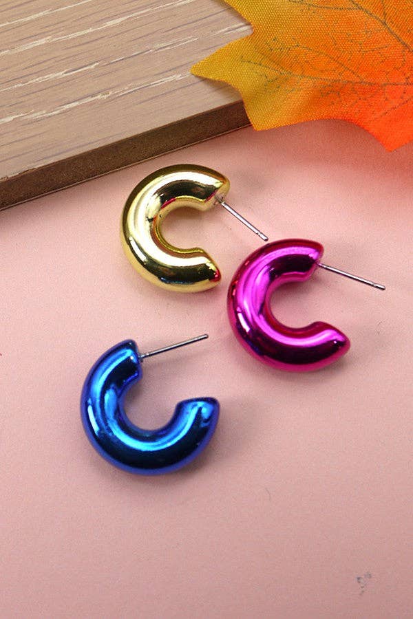 TOP QUALITY METALLIC HOOP EARRINGS (FUCHSIA)
