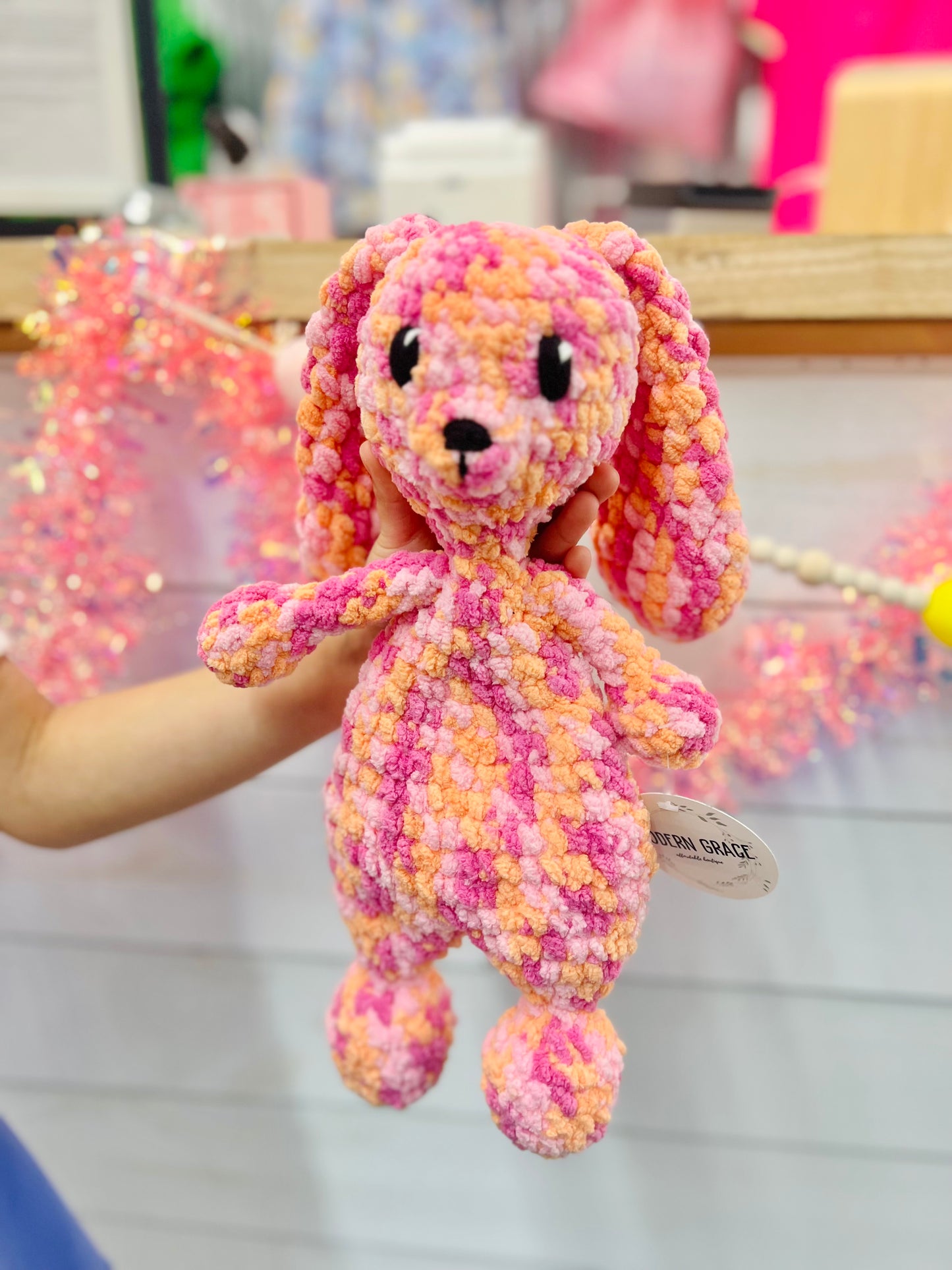 Pink/Orange Crochet Rabbit Lovey - Locally Handmade