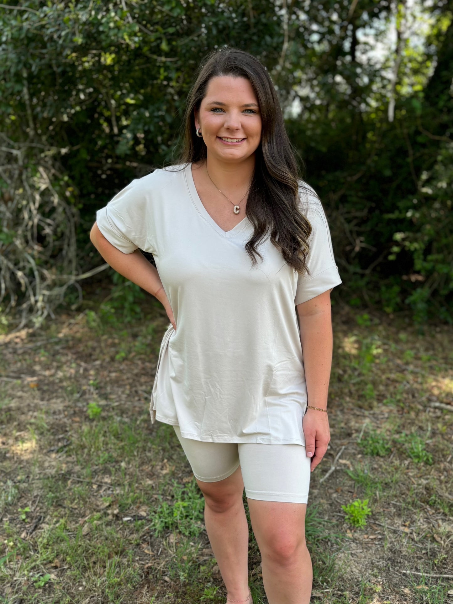 Curvy Sand Beige Biker Set