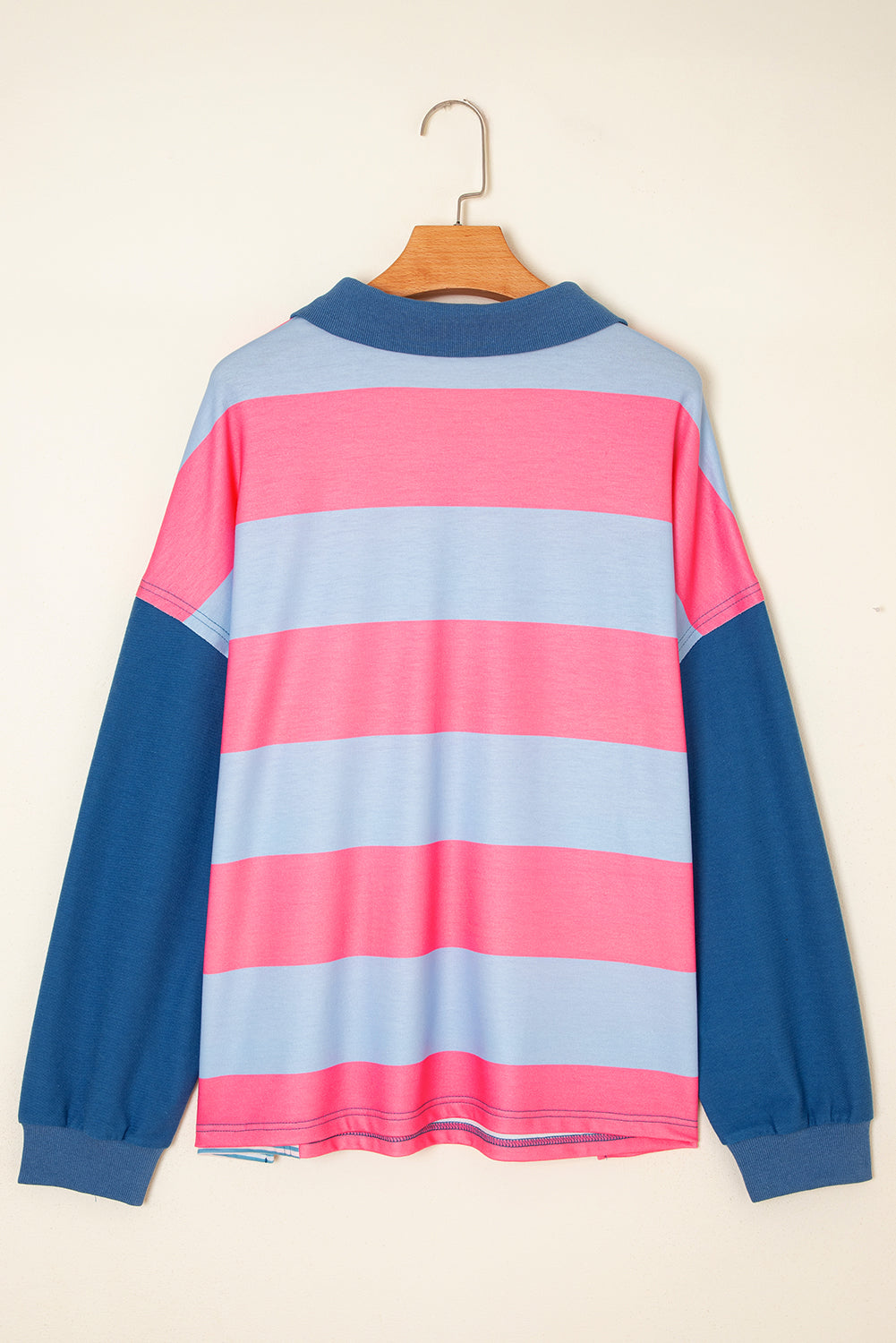 Blue Stripe Colorblock Patchwork Zip up Plus Size Pullover (Warehouse Exclusives - Online only)