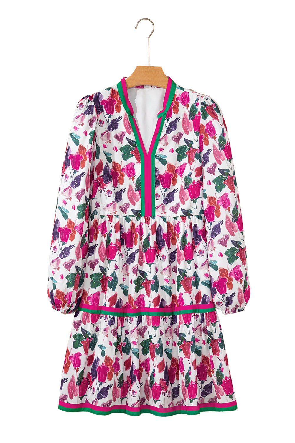 Purple Floral Print Contrast Striped Detail Long Sleeve Mini Dress (Warehouse Exclusives - Online only!)