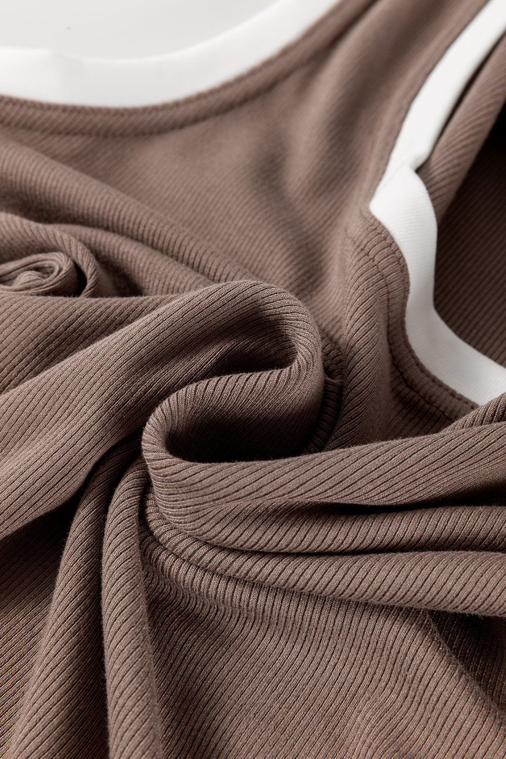 Mocha Ribbed Knit Colorblock Edge U Neck Slim Fit Tank Top (Warehouse Exclusives-Online Only)
