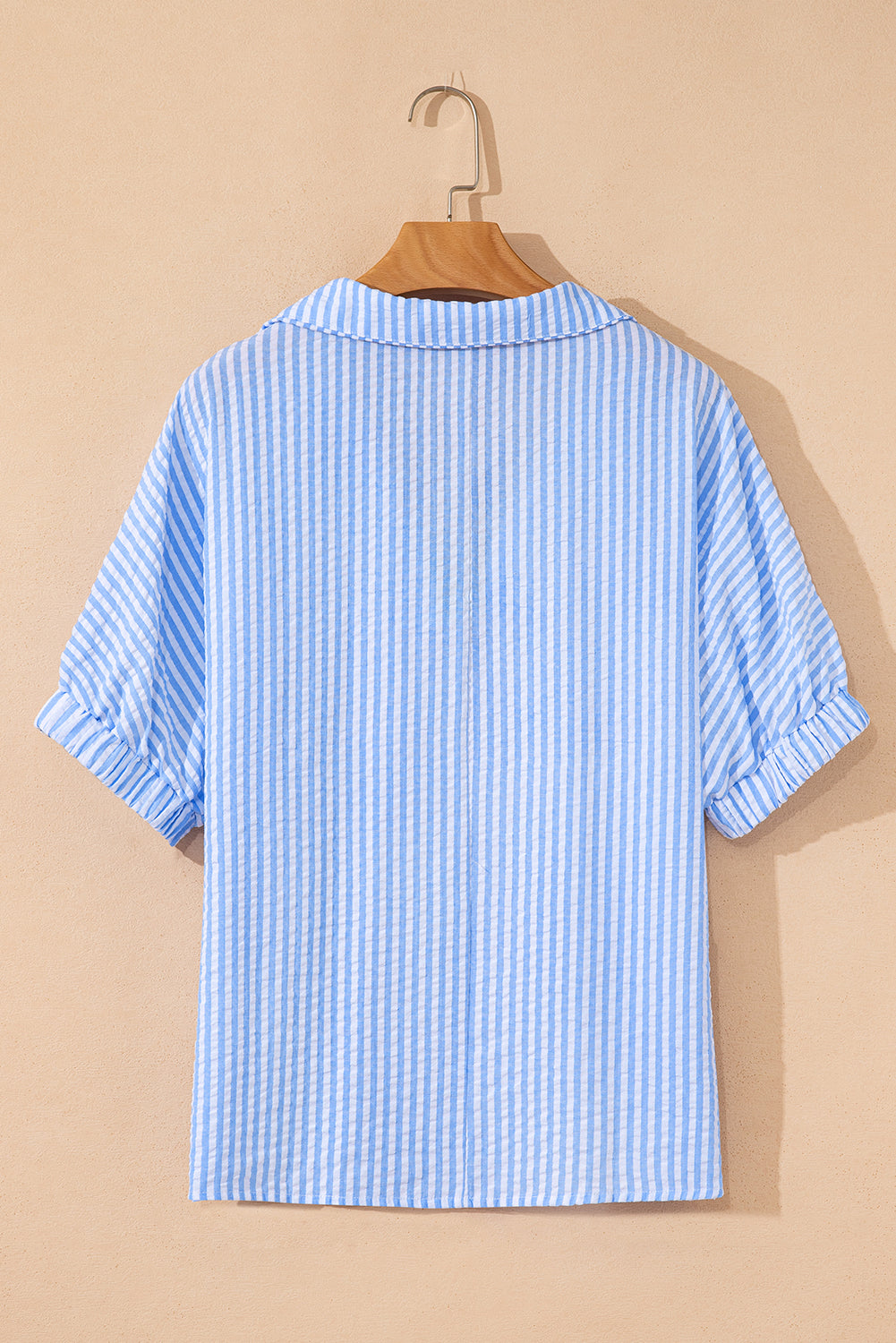 Sky Blue Striped Print Split Neck Blouse (Warehouse Exclusive)