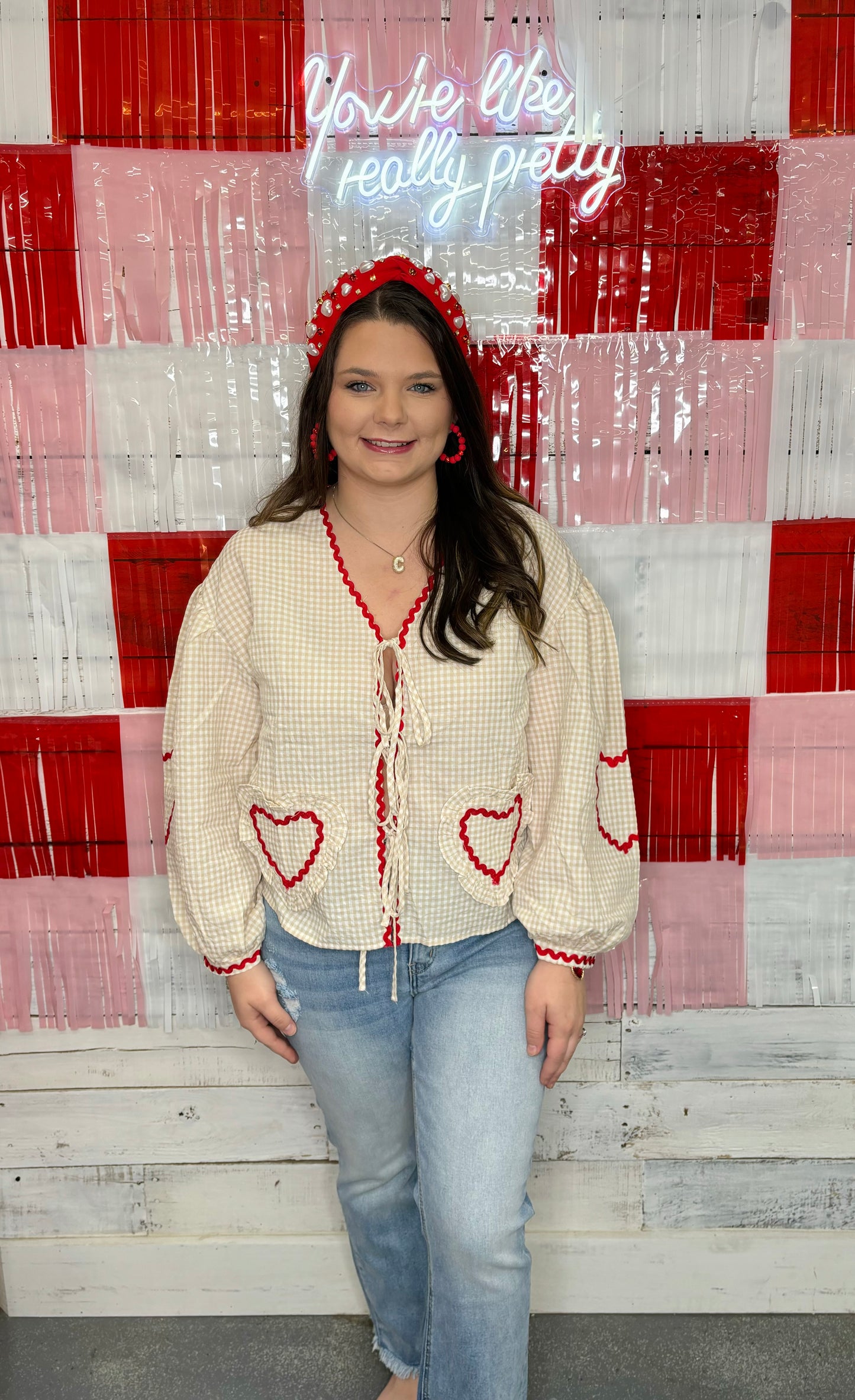 Ric Rac Heart-Inspired Tie Front Blouse