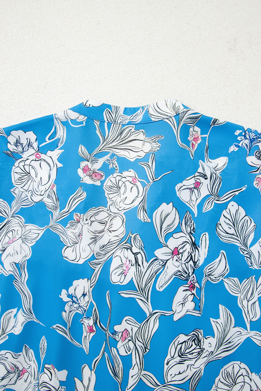 Sky Blue V Neck Floral Print 3/4 Puff Sleeve Blouse (Warehouse Exclusives)