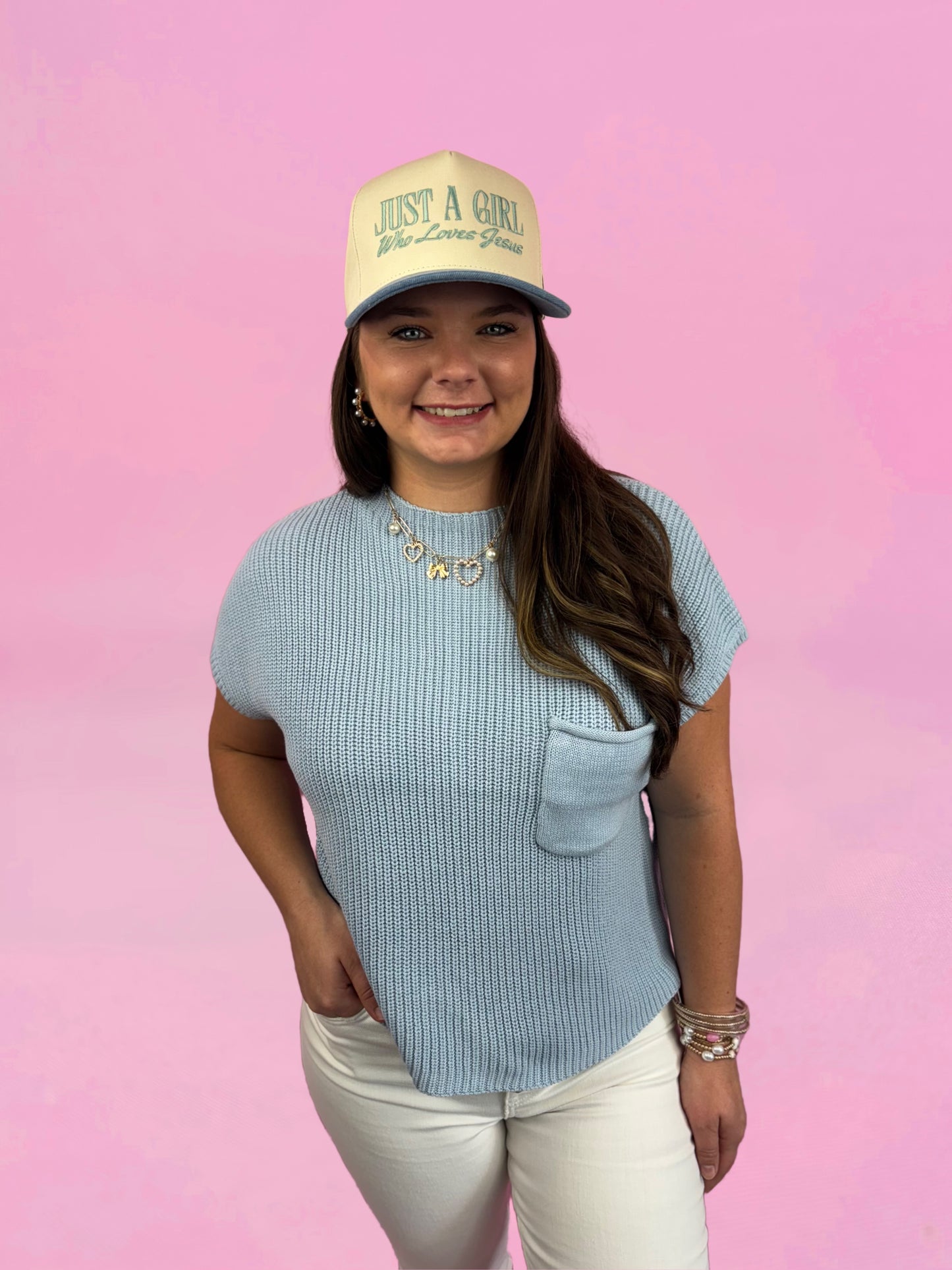 Light Blue Mock Neck Short Sleeve Cropped Sweater