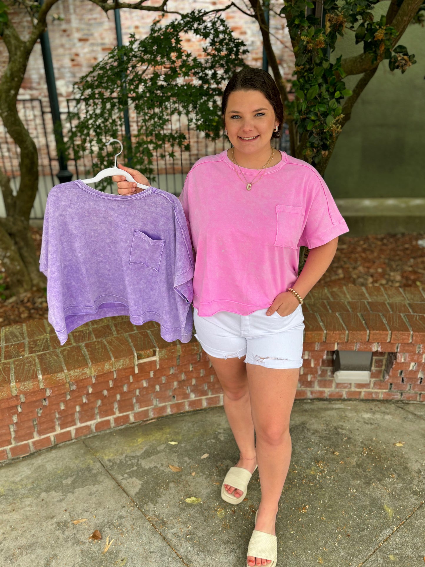 Pink Mineral Washed Oversized Crop Tee