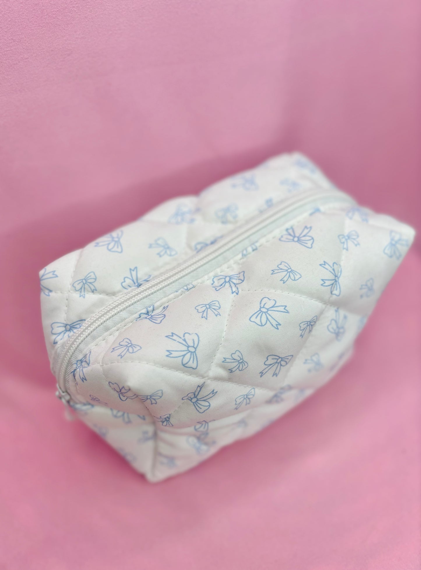 Quilted Cotton Bow Cosmetic Pouch Bag